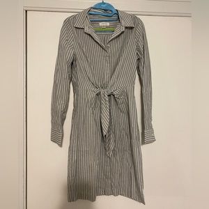 Calvin Klein Grey & White Striped Tie Front Button Down Shirt Dress